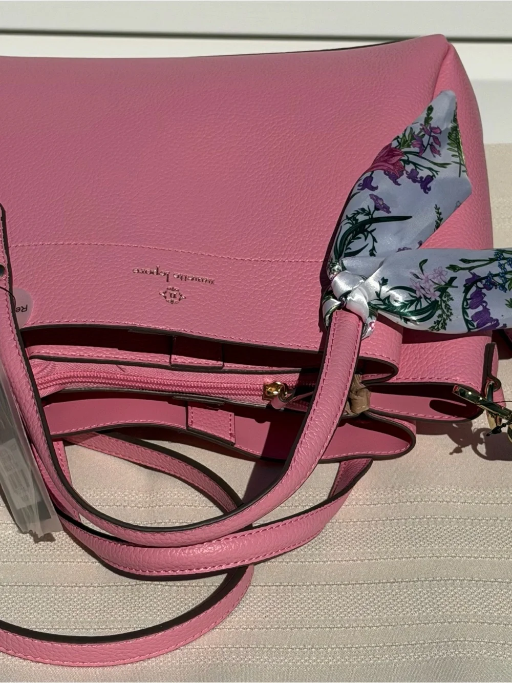 Nanette Lepore Bubble Gum Pink Satchel Handbag Crossbody Floral Scarf NWT